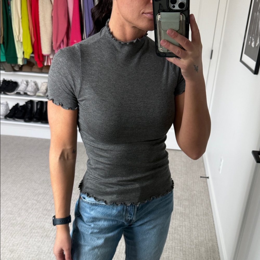 Gray Ruffled Hem Women's Top